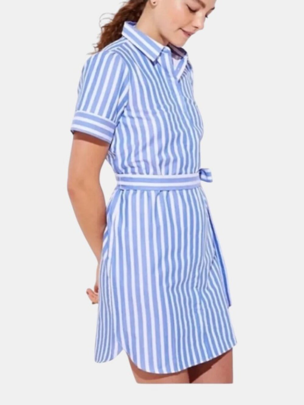 LOFT BLUE WHITE STRIPED COTTON MINI SHIRTDRESS BELTED NWOT SIZE M